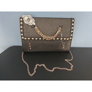 YOKI Purse‎ Handbag Studded Golden Chains Removable Strap Black NEW